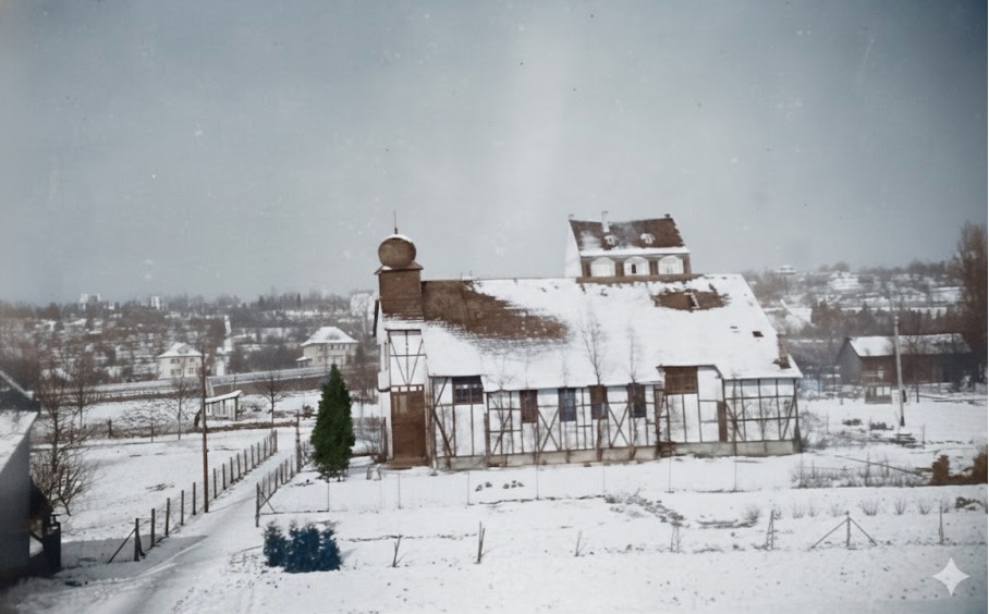 Notkirche in Brötzingen, Pforzheim - Historische Aufnahme der provisorischen Kirche St. Antonius